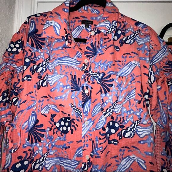 Talbots Gauze Underwater Vision Print Button Down Tunic Shirt And Pant Set - Picture 3 of 15